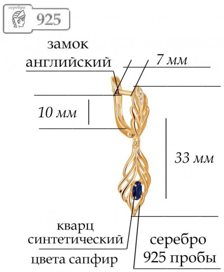 Серьги из серебра с фианитами