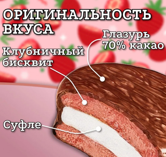 Печенье глазированное со вкусом клубники Chocolate Pie «Strawberry»