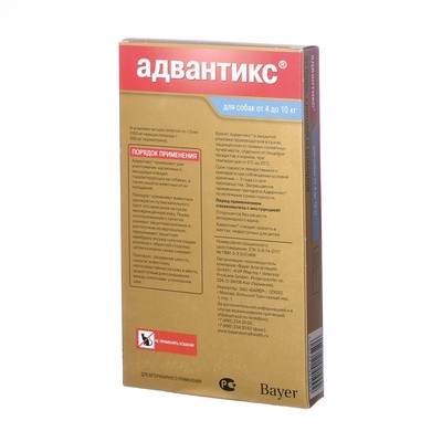 Капли для cобак «Адвантикс» от блох, клещей (4-10 кг, 4 пипетки)