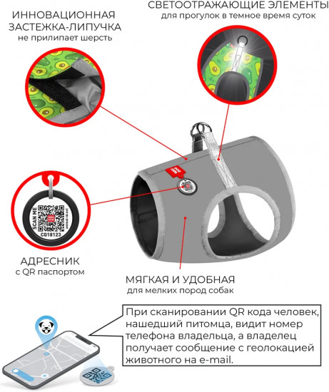 Шлейка для собак с QR-паспортом «Авокадо»