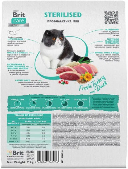 Корм сухой для кошек с индейкой и уткой «Care Cat Sterilised Urinary Care»
