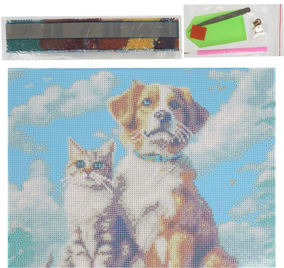 Алмазная мозаика «Котик и собака» | Multi Art | Фото 1