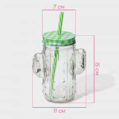 Кружка с крышкой и трубочкой «Кактус» - Фото 1