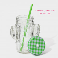 Кружка с крышкой и трубочкой «Кактус» - Фото 2