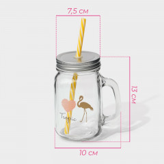 Кружка с крышкой и трубочкой «Золотой фламинго» - Фото 1