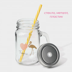 Кружка с крышкой и трубочкой «Золотой фламинго» - Фото 2