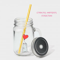 Кружка с крышкой и трубочкой «Медведь» - Фото 2