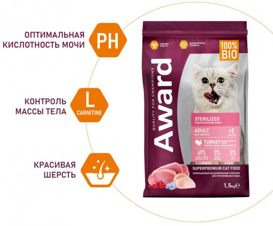Корм для стерилизованных кошек с индейкой и курицей «Sterilized»