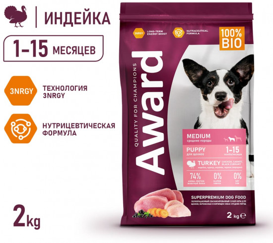 Корм для щенков средних пород «Индейка и курица»