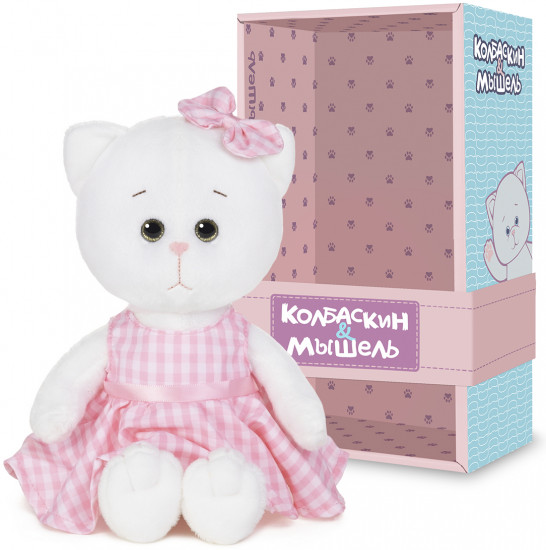 Игрушка мягкая «Мышель в розовом платье в клеточку»