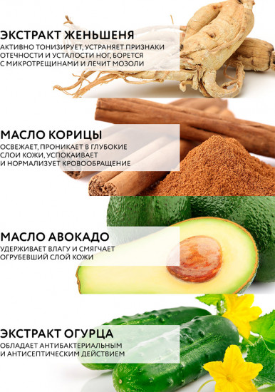 Крем для ног с экстрактами корицы и женьшеня