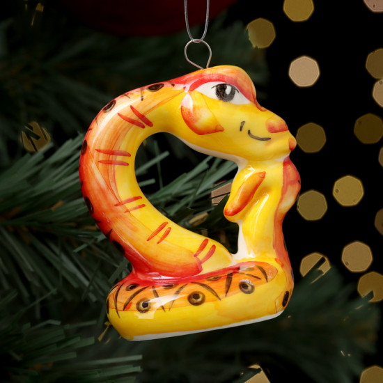 Ёлочная игрушка символ года «Змей Мыслитель красный»