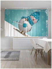 Комплект штор с фотопечатью «Снеговик лыжник» - Фото 1