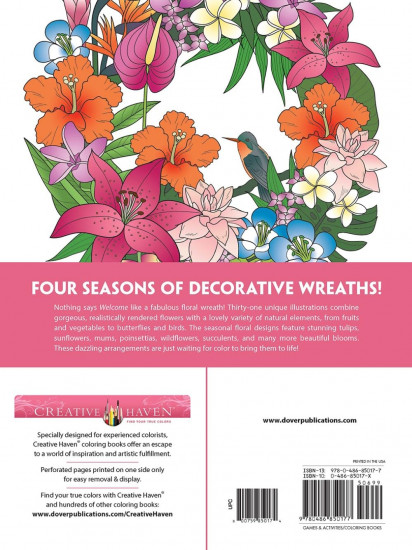 Creative Haven Fantastic Floral Wreaths Coloring Book