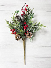 Изделие декоративное «Ветка еловая объемная с красными ягодами и шишками» - Фото 1