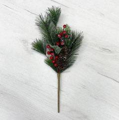 Изделие декоративное «Ветка еловая с красными ягодами и шишками» - Фото 1