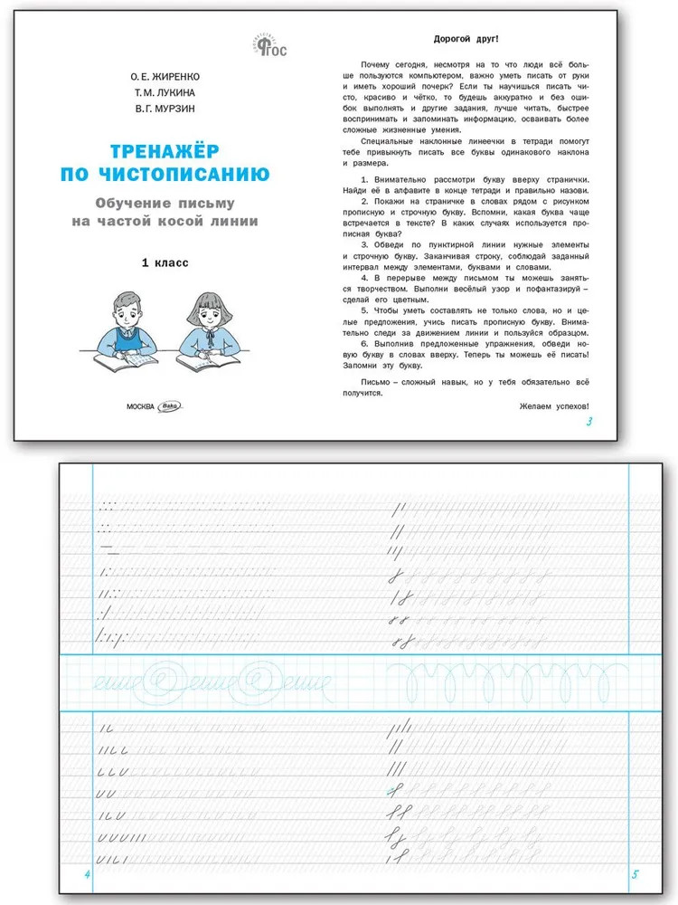 Тренажёр по чистописанию. 1 класс. Обучение письму на частой косой линии | Рабочие тетради | Фото 2