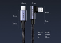 Угловой кабель для зарядки и передачи данных USB C-Lightning - Фото 1