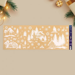 Многоразовые виниловые наклейки на окна «Зимняя деревушка» - Фото 1