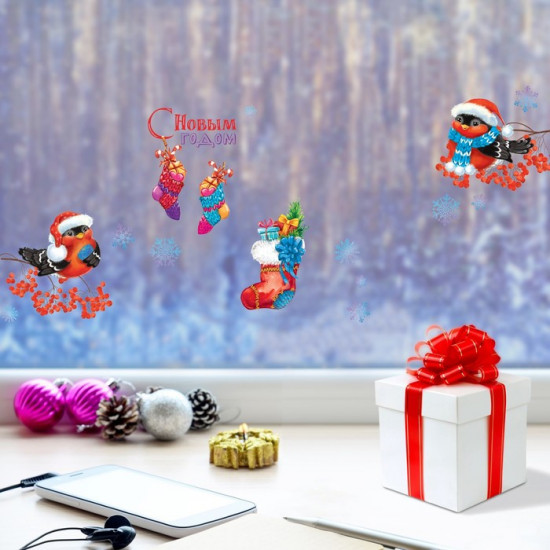 Наклейка-голография интерьерная «Снегири»