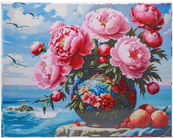 Мозаика алмазная «Пионы с видом на море»