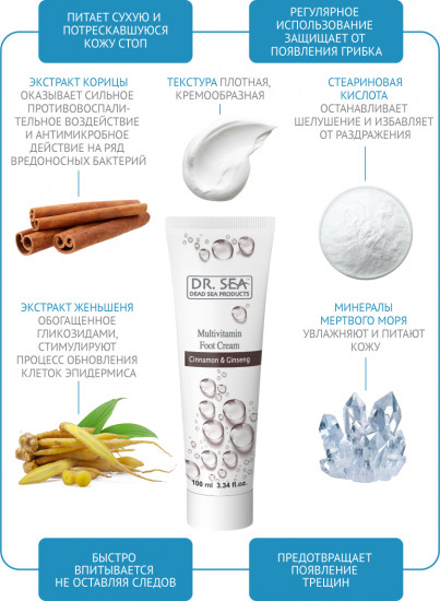 Крем для ног с экстрактом корицы и женьшеня «Multivitamin foot cream»