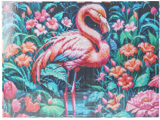 Алмазная мозаика «Фламинго в цветах»