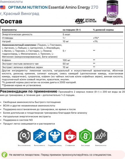 Аминокислоты со вкусом красного винограда «Amino Energy. Concord Grape»