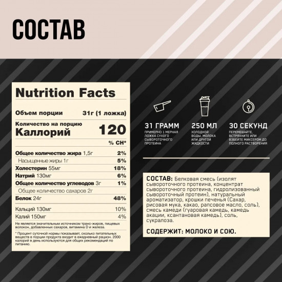 Протеин сывороточный 100% Whey «Печенье со сливками. Cookies & Cream»