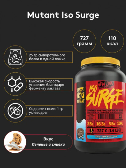Изолят сывороточного протеина со вкусом печенья с кремом «Iso Surge. Cookies and Cream»