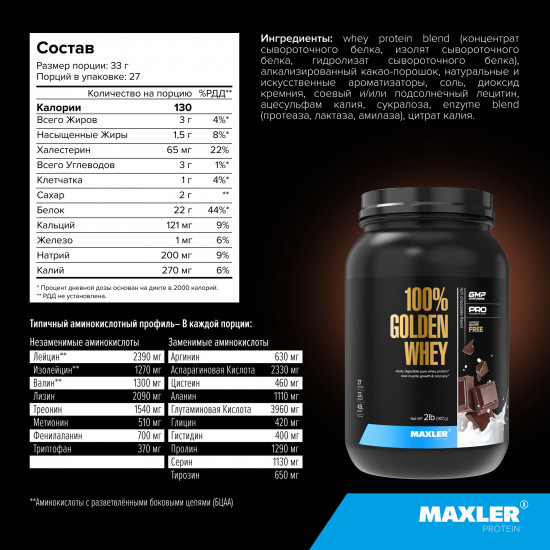 Протеин со вкусом двойного шоколада «100% Golden Whey»