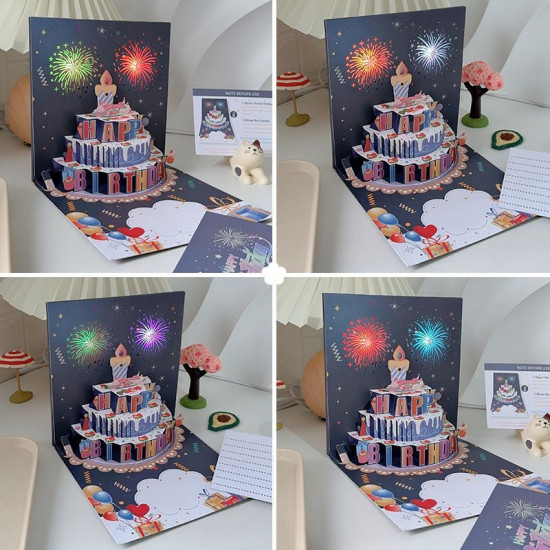 3D музыкальная открытка с фейерверками «Happy Birthday»