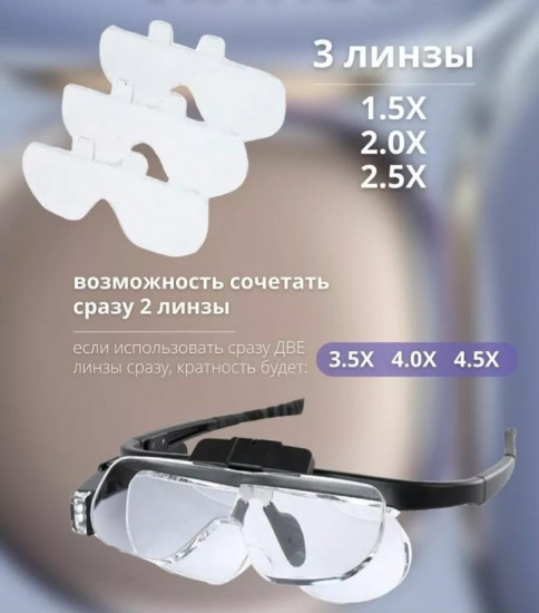 Лупа налобная с подсветкой