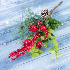 Ветка декоративная с шишкой и гранатом - Фото 1