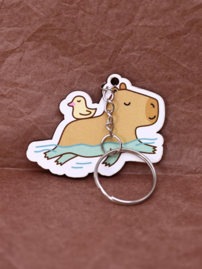 Брелок ECO из дерева «Capybara and duck»