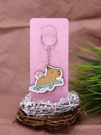 Брелок ECO из дерева «Capybara and duck»