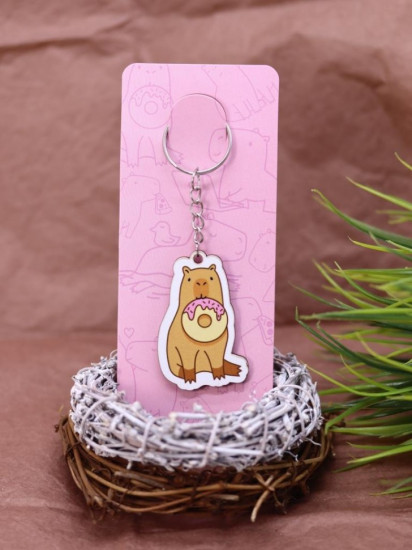 Брелок ECO из дерева «Capybara donut»