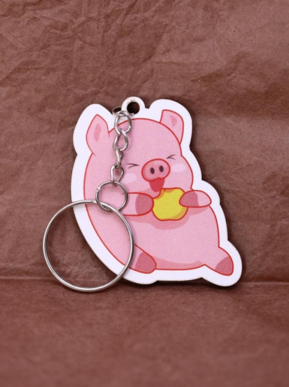Брелок ECO из дерева «Happy pig eats»