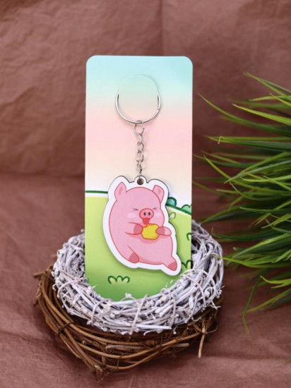 Брелок ECO из дерева «Happy pig eats»