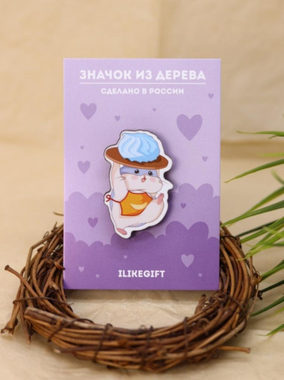 Значок ECO из дерева «Хомячок и зефирка»