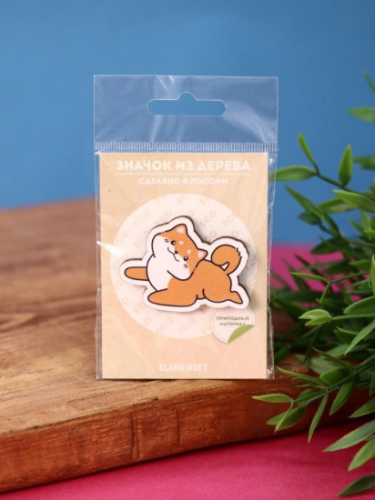 Значок ECO из дерева Lovely shiba inu