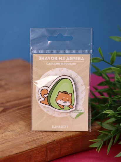 Значок ECO из дерева Shiba inu Avo Head