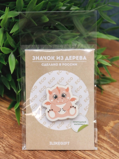 Значок ECO из дерева«Dragon»