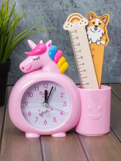 Часы-будильник с подставкой для канцелярии «Rainbow unicorn»