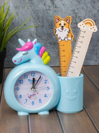 Часы-будильник с подставкой для канцелярии «Rainbow unicorn»