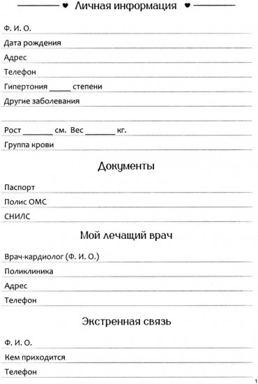 Дневник самоконтроля давления. 1 год