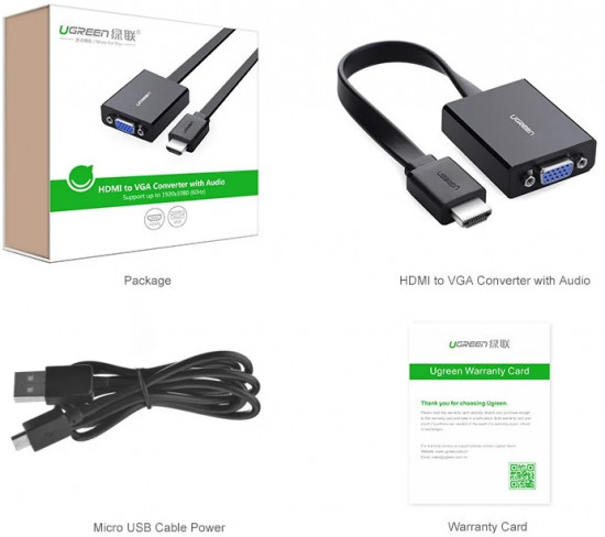 Конвертер Ugreen HDMI на VGA Adapter MM103