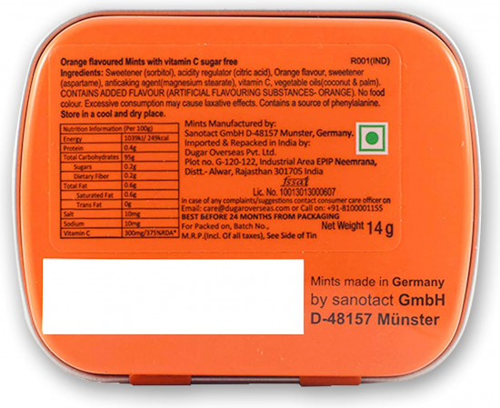Драже без сахара освежающие со вкусом апельсина «Orange Mints»