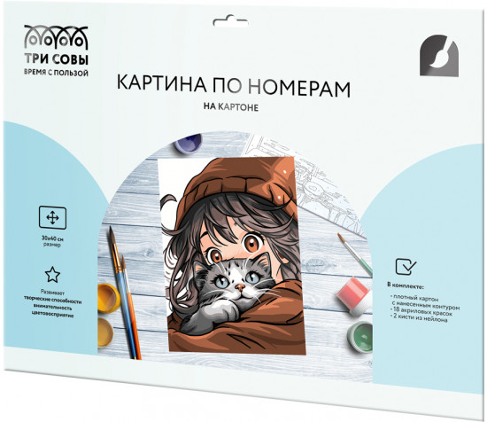 Картина по номерам «Аниме девочка с котом»