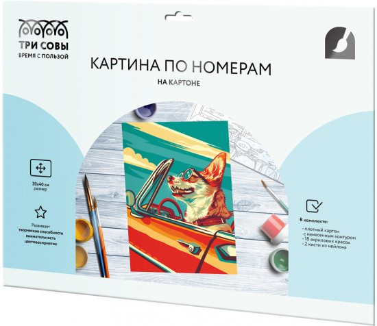 Картина по номерам «Корги в кабриолете»